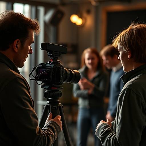 Acteurs travaillant devant la caméra lors d'un atelier de jeu pour le cinéma.
