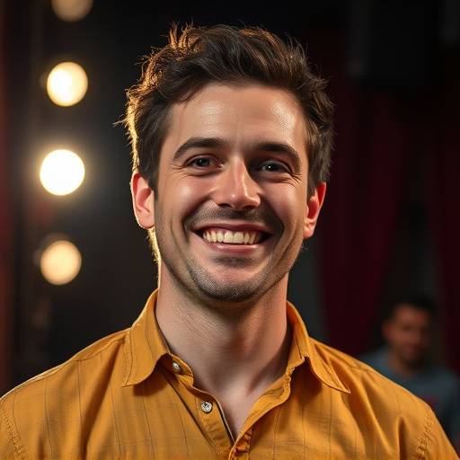 Photo de Martin Bouchard, acteur, souriant après une performance réussie sur scène.