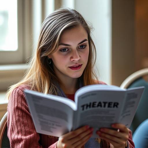 Portrait de Julie Pelletier, étudiante concentrée en train de lire un script de théâtre.