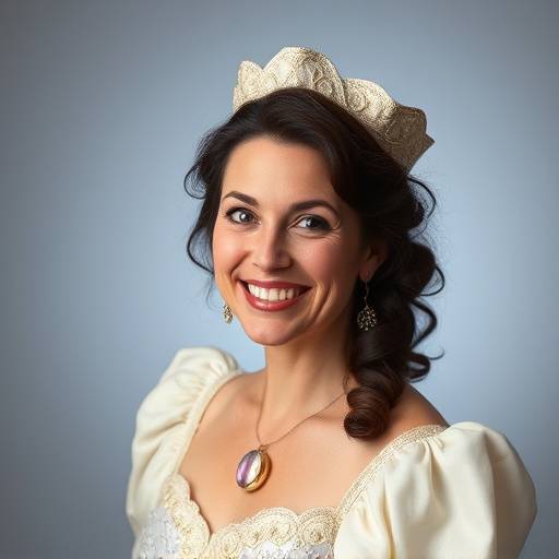 Portrait de Marie-Ève Tremblay, étudiante souriante et épanouie, en costume de scène.